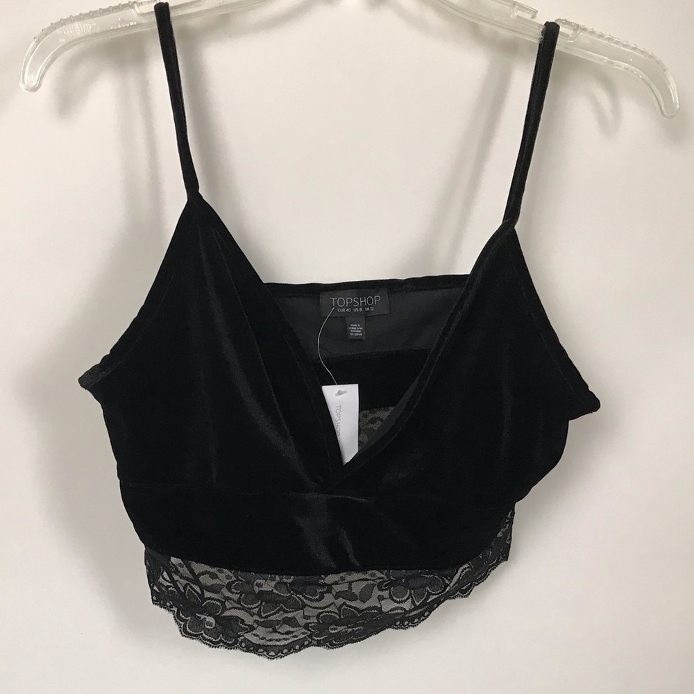 TopShop Black Velvet & Lace Size 8 Cami NWOT.